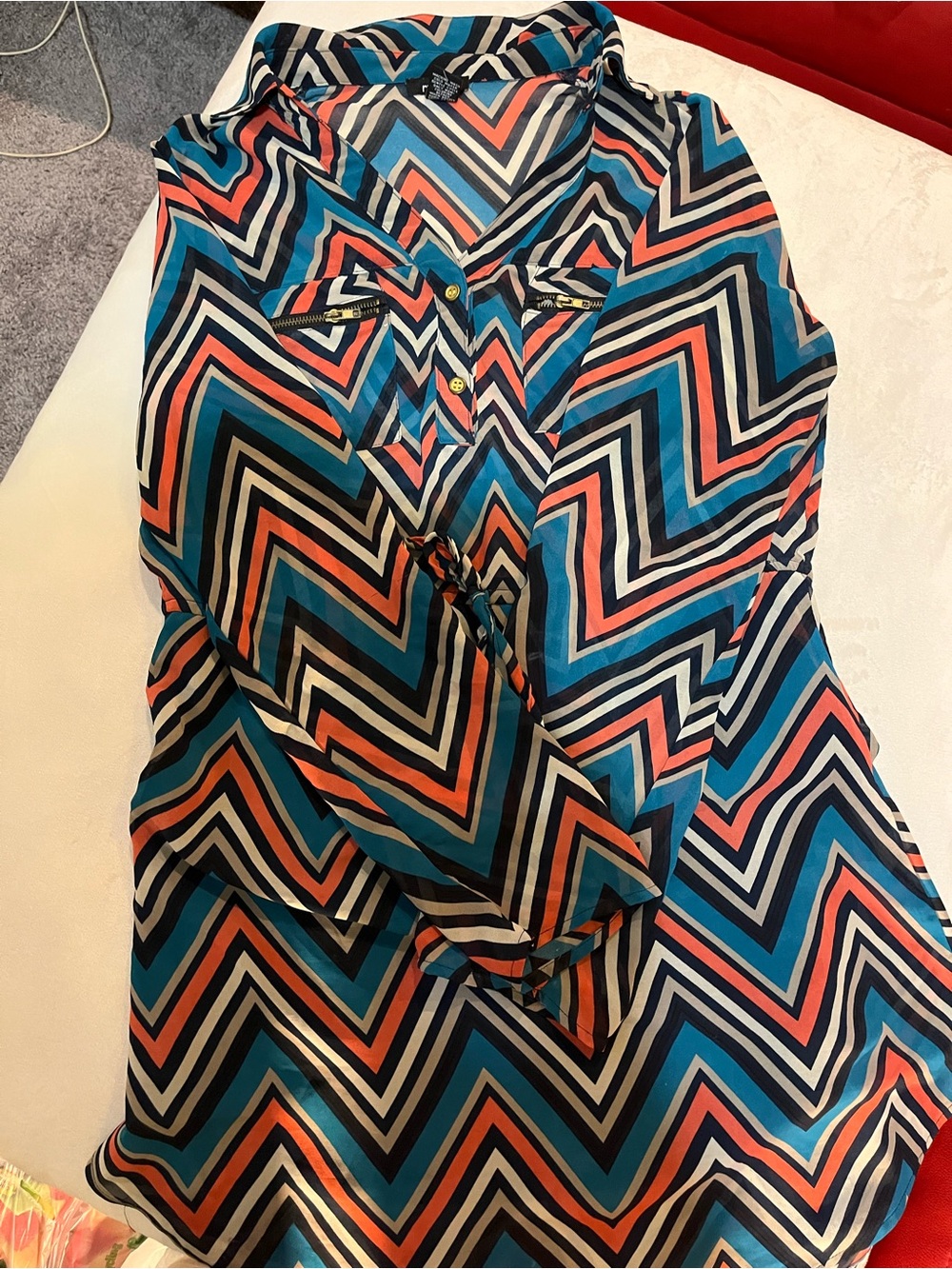 Rue21 Long Sleeve Chevron Blouse in Teal, Coral, Navy, tan